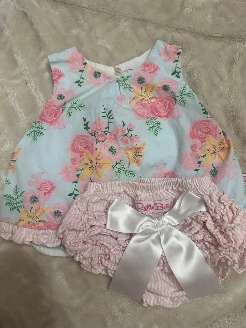 Ruffle Butts Pink Floral Top with Pink Ruffle Diaper Cover